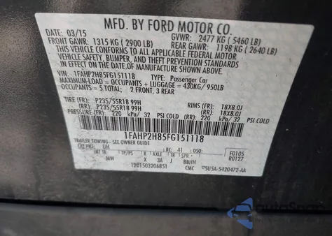 2015 Ford Taurus Sel z USA, uszkodzony, nr VIN 1FAHP2H85FG151118